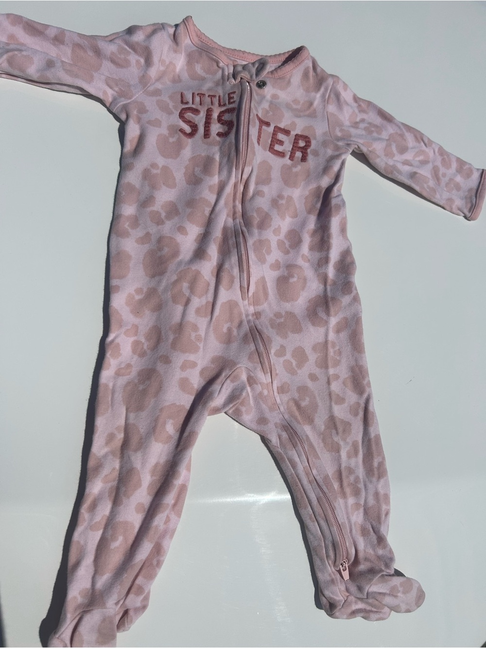 Carter's Pink Leopard "Little Sister" One-Piece Footed Pajamas